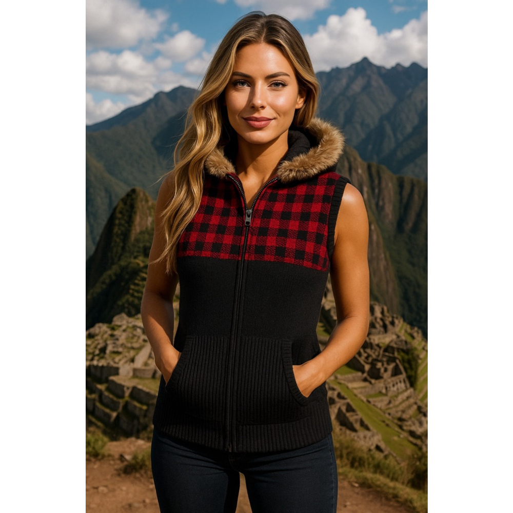 Woolrich Buffalo Plaid Hooded Vest 100% Lamb’s Wool Cozy Rustic Winter M Outdoor